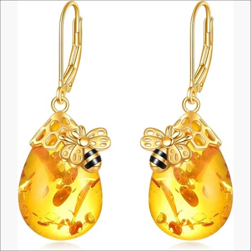 925 Sterling Silver French Clasp Leverback Dangle Earrings With Amber Pendant